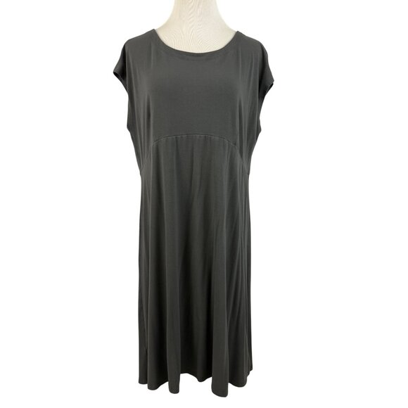 Eileen Fisher Dress Women's Extra Large Short Sleeve Midi Dress Tiered Hem Gray - Picture 1 of 11